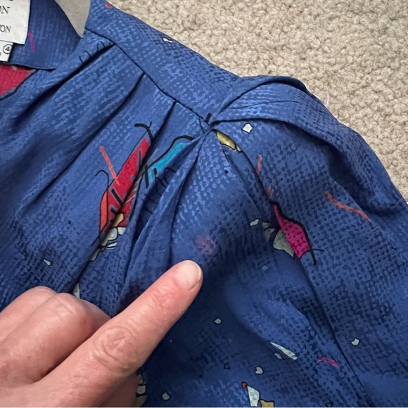 Vintage 1980s Francesca Damon for Starington Abstract Pop Floral Silk Wrap Dress - Picture 6 of 10